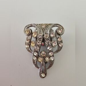 Vintage Clear Rhinestone Silver Tone Metal Dress Clip